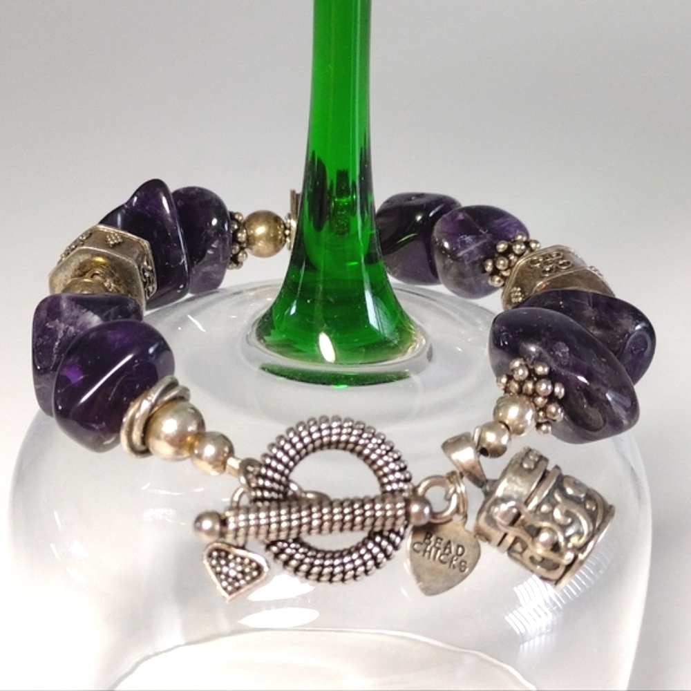 Bead Chicks Chunky Amethyst Sterling Silver Beaded Bracelet
